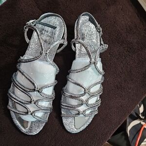 Stuart Weitzman Shimmering Silver Strappy Sandals